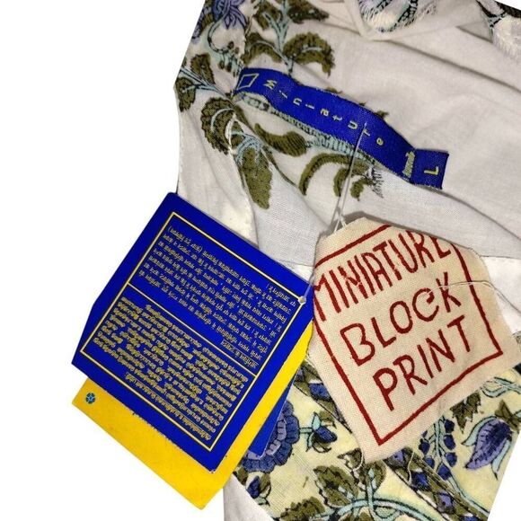 Miniature Auroville Womens Dress Sz L 100% Cotton Bib 3/4 Sleeve Botanical Kurta - Picture 9 of 11